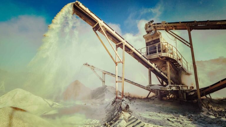 Conveyor discharging crushed stone at a crusher plant