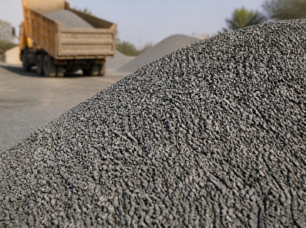 6mm khadi (grit) fine crushed stone aggregate stockpile for plaster, precast and paver work in Mumbai