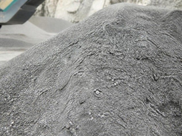 Stone powder crusher dust 1 to 6mm heap at a stone crusher yard